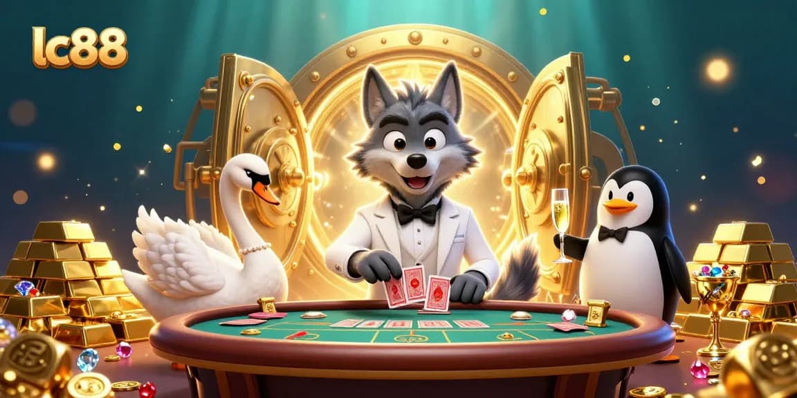 Play exciting baccarat with lc88 featuring a debonair wolf, elegant swan, and penguin sommelier.