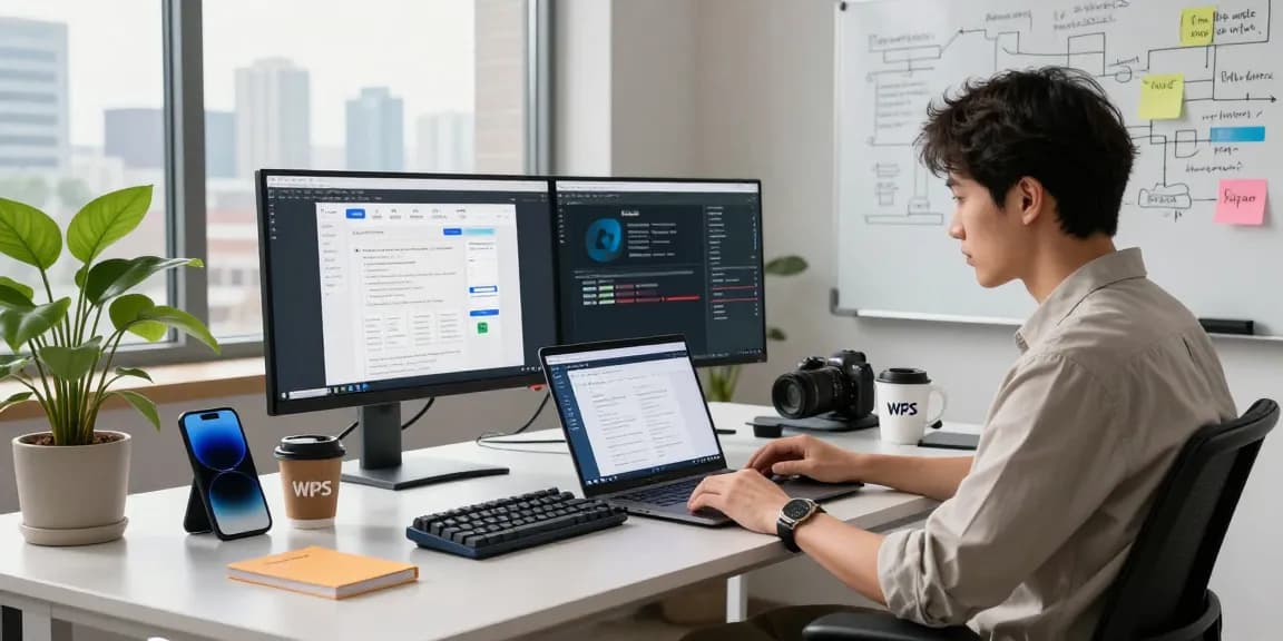 Professional reviewing WPS Official Website in a modern tech workspace.