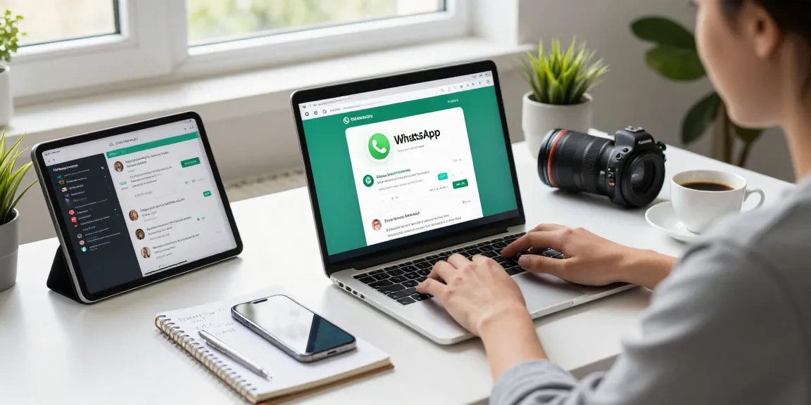 Using WhatsApp網頁版 for seamless communication in a bright home office
