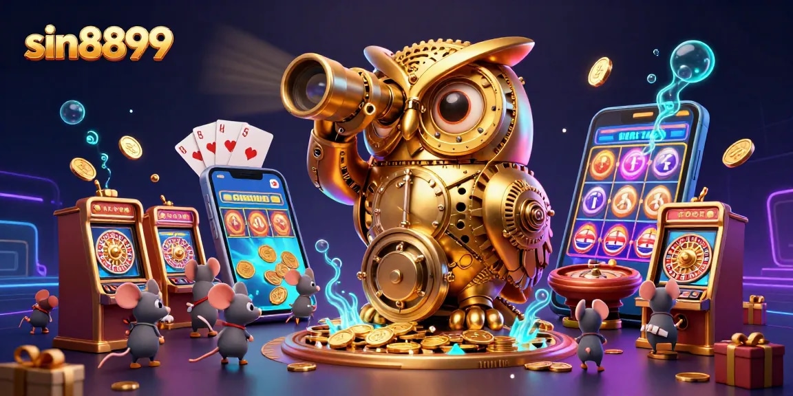Experience thrilling gameplay at sin8899 with a dynamic casino scene featuring winning coins and vibrant slot games.