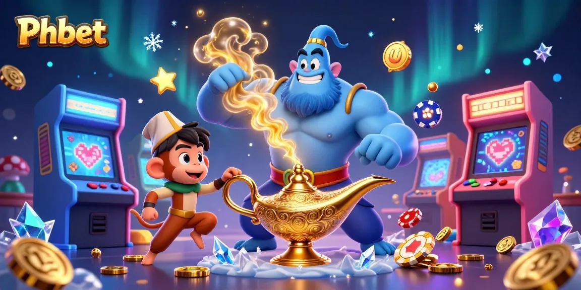 Experience thrilling gameplay with Phbet as the muscular genie and monkey celebrate casino wins from vibrant gaming elements.
