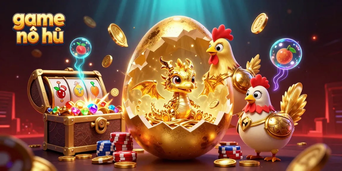Spin to win with game nổ hũ in this vibrant casino-themed illustration bursting with riches.