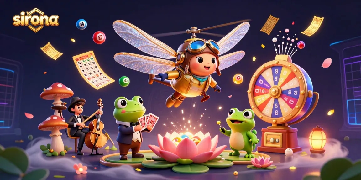 Sirona showcases exciting lottery action with a dragonfly pilot and frog croupier in a vibrant casino