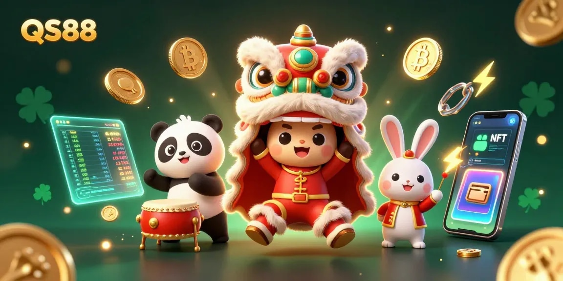 QS88 players enjoy the excitement of casino gaming with a festive, vibrant 3D illustration.
