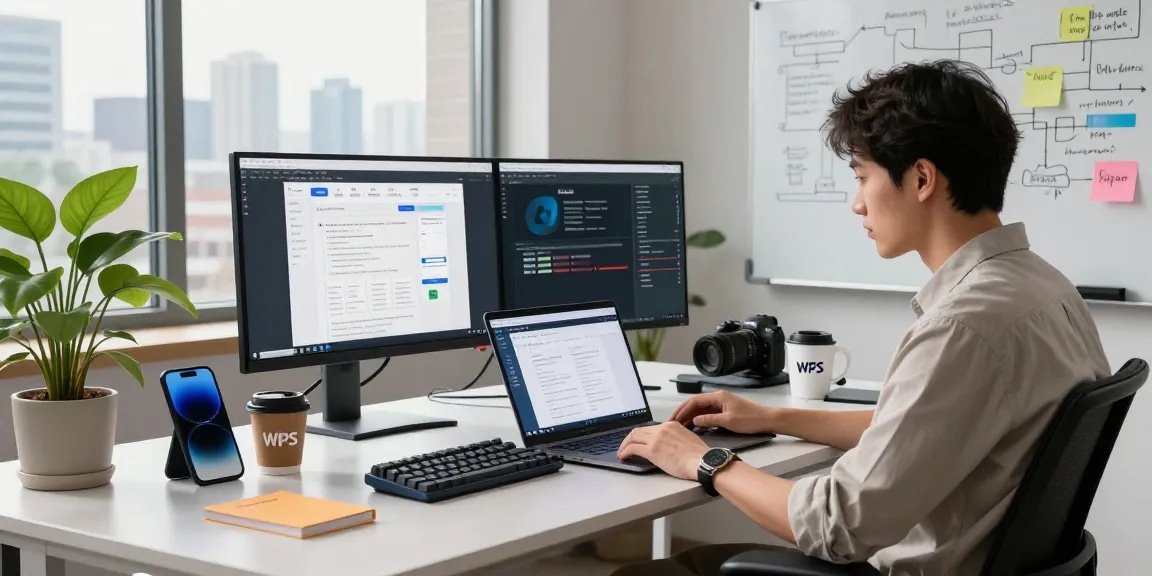 Professional reviewing WPS Official Website in a modern tech workspace.