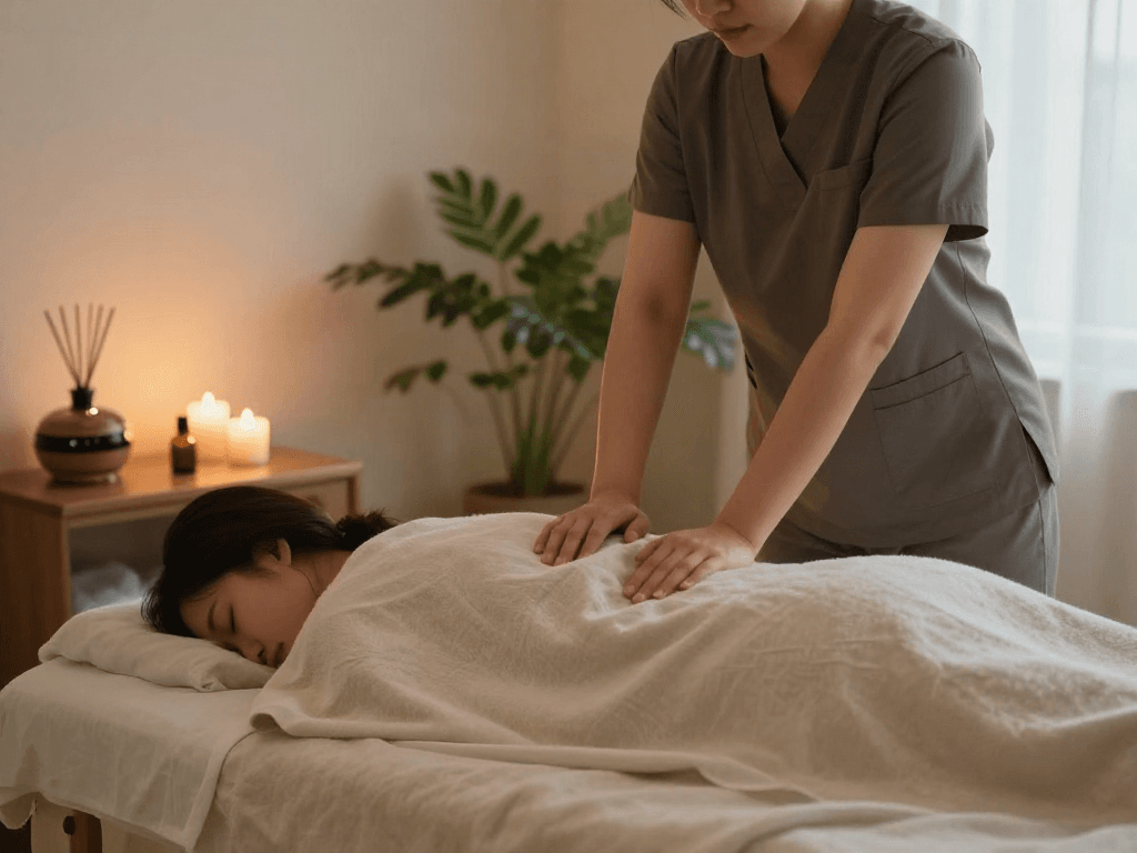 Experience tranquility with a 청라출장마사지 in a serene therapeutic setting.