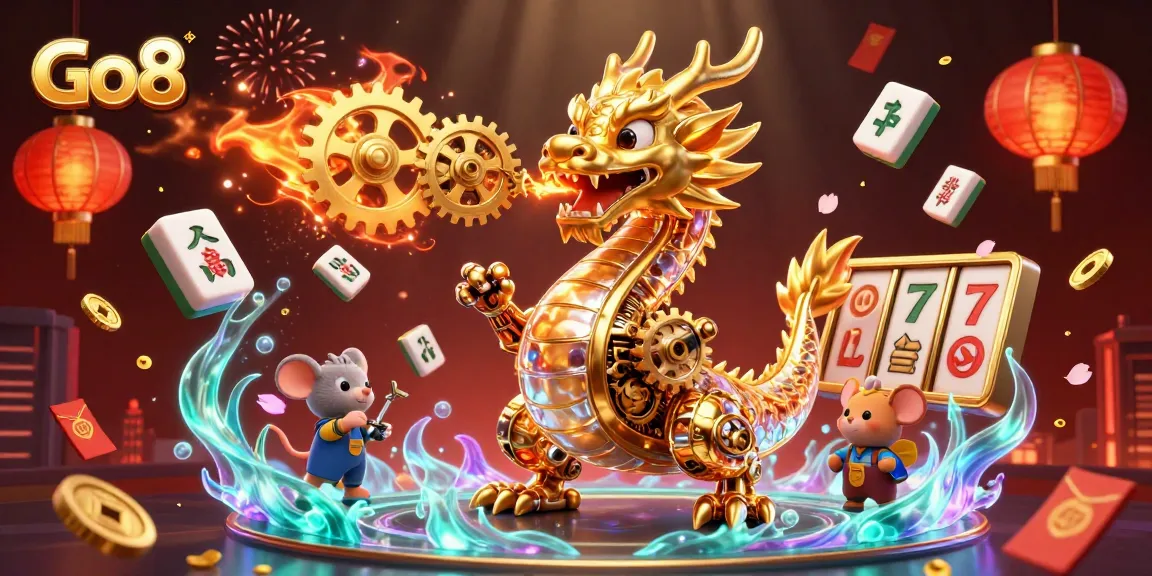 Engage with Go8's vibrant casino experience featuring a golden dragon and enticing game elements.