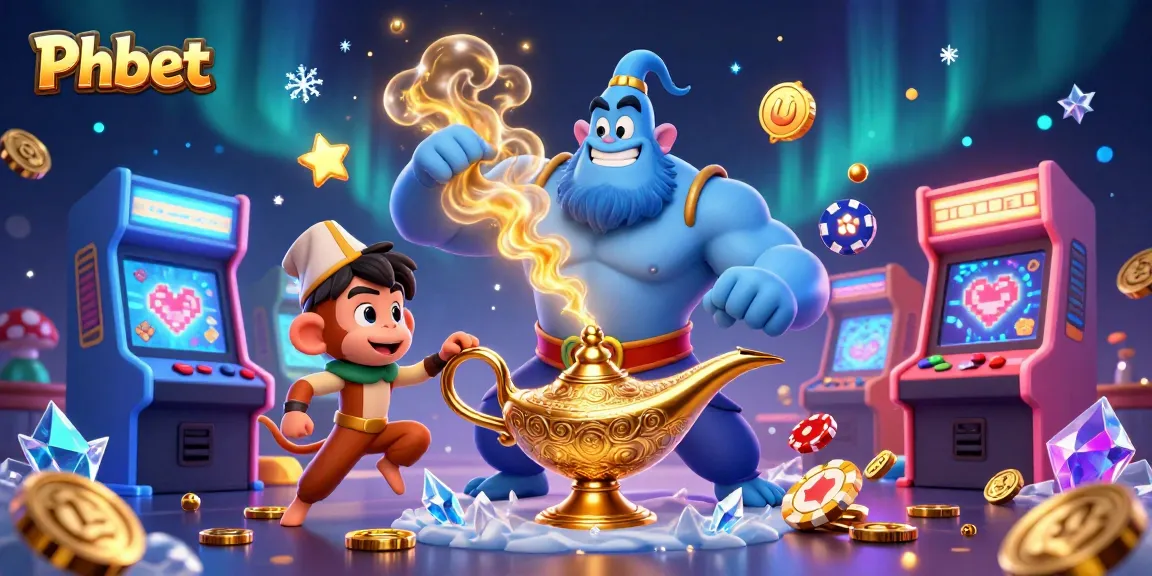 Experience thrilling gameplay with Phbet as the muscular genie and monkey celebrate casino wins from vibrant gaming elements.