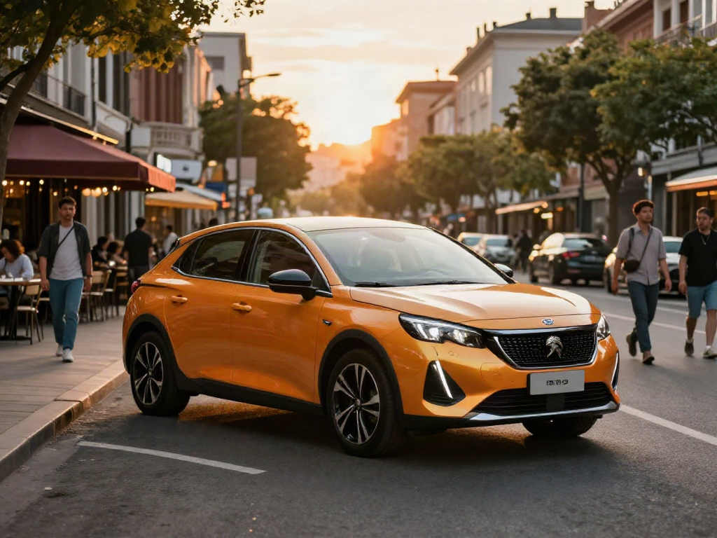Veicolo Peugeot in noleggio lungo termine nel centro città, perfetto per uno stile di vita moderno.
