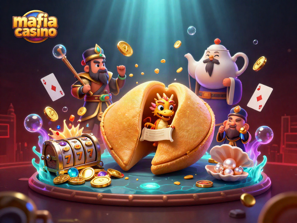 Experience the excitement of mafia casino with a vibrant scene filled with golden elements and interactive characters.