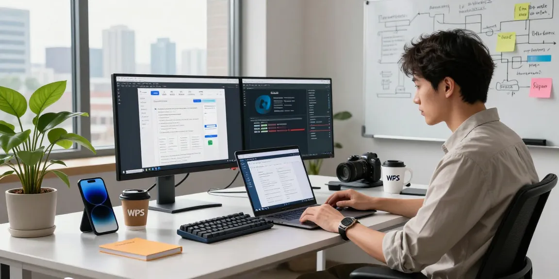 Professional reviewing WPS Official Website in a modern tech workspace.
